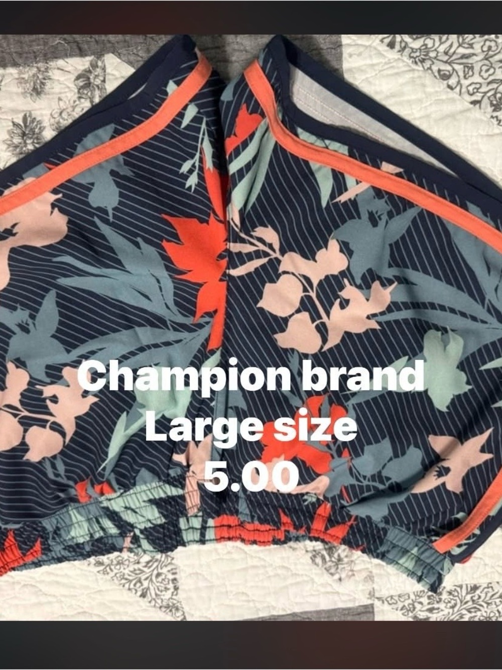 Champion women Navy Floral Swim Top with Coral Trim